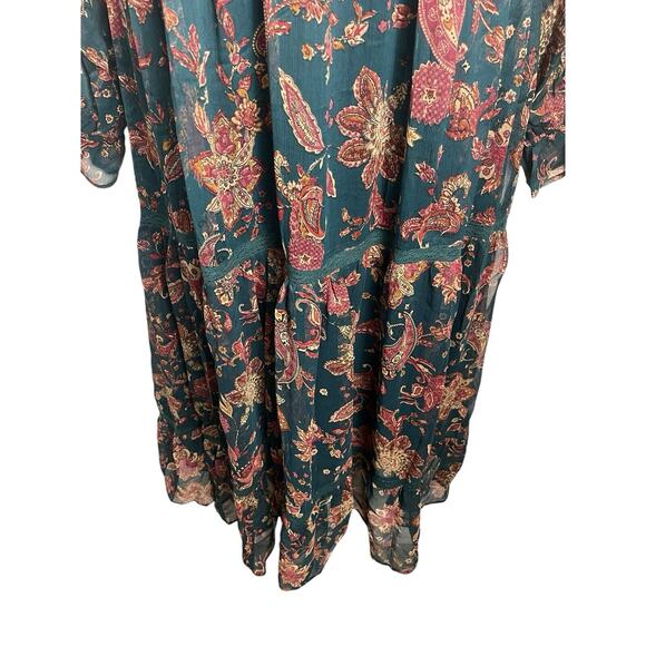 Band Of The Free Run The World Pine Paisley Empire Waist Midi Dress Size Large - Picture 6 of 16